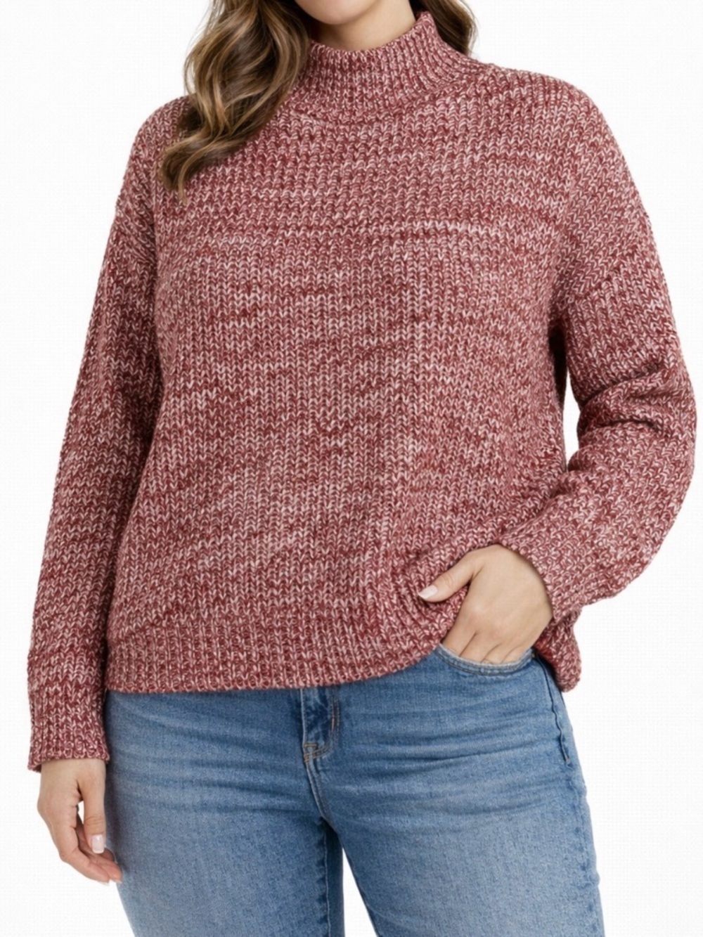 cupcakes & cashmere Marled Mock Neck Sweater in Rose